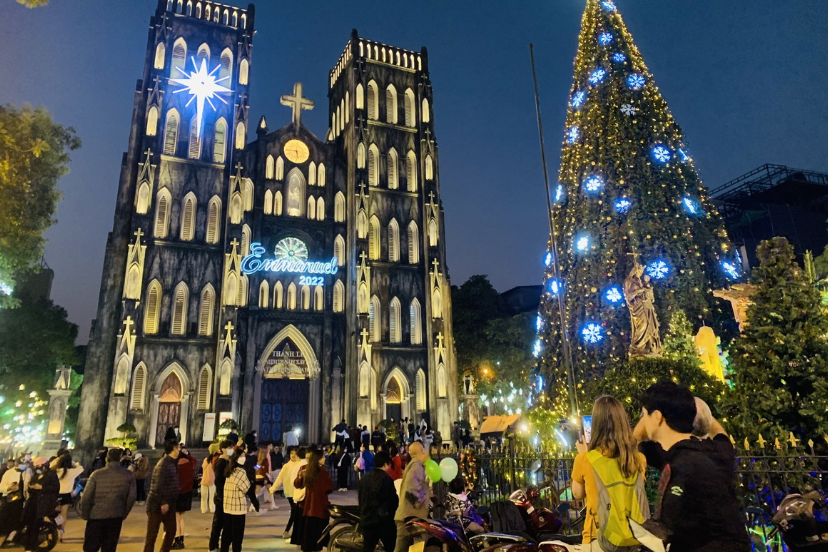 St. Joseph’s Cathedral in Hanoi decorated for Christmas, photographed by Lao Động newspaper.
